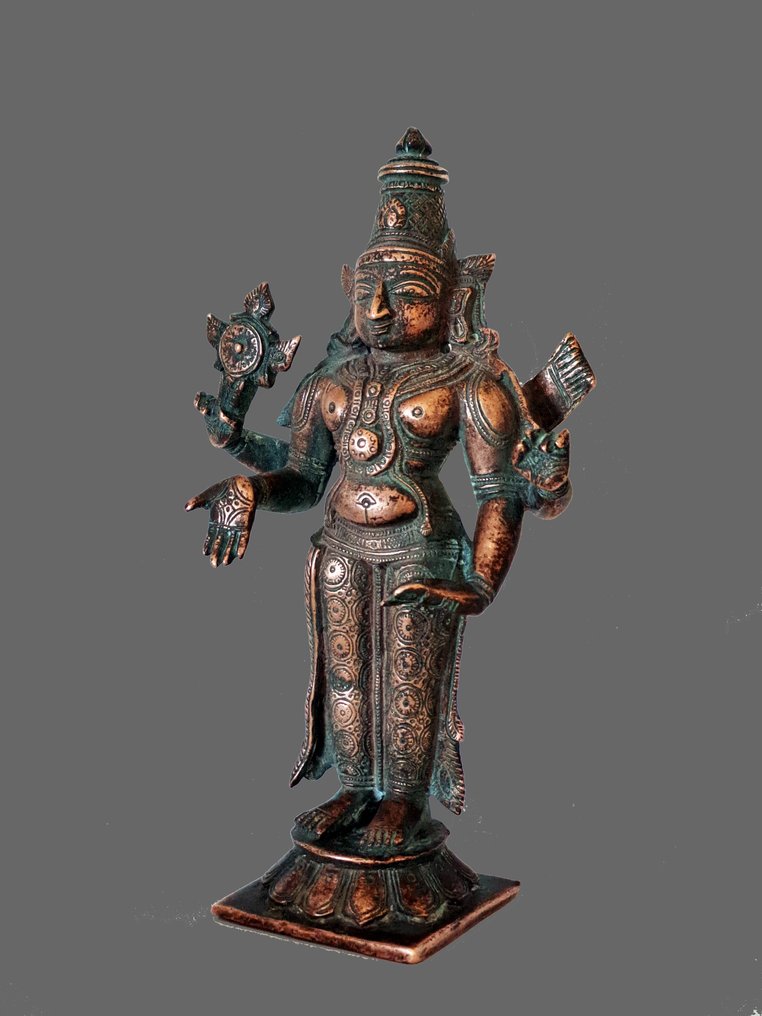 毘濕奴主 - 18 厘米 - 青銅/黃銅 - 南印度 - 19世紀 #3.2