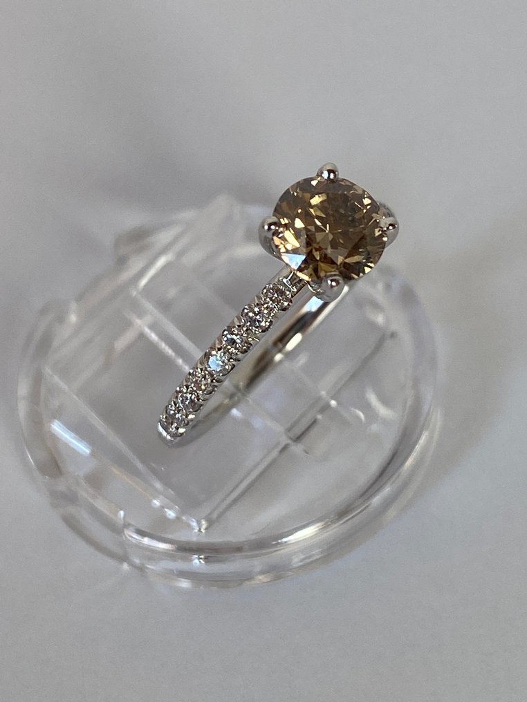 Anello di fidanzamento - 14 carati Oro bianco -  1.09ct. tw. Misto giallo Diamante  (Colorato naturale) - Diamante #1.2