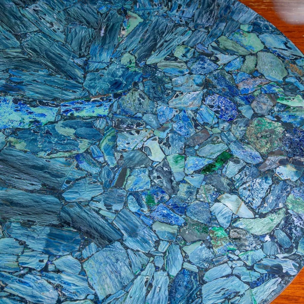 中心桌 - 独特的蓝铜马赛克桌 - 稀有矿物 - 蓝铜矿 #2.1