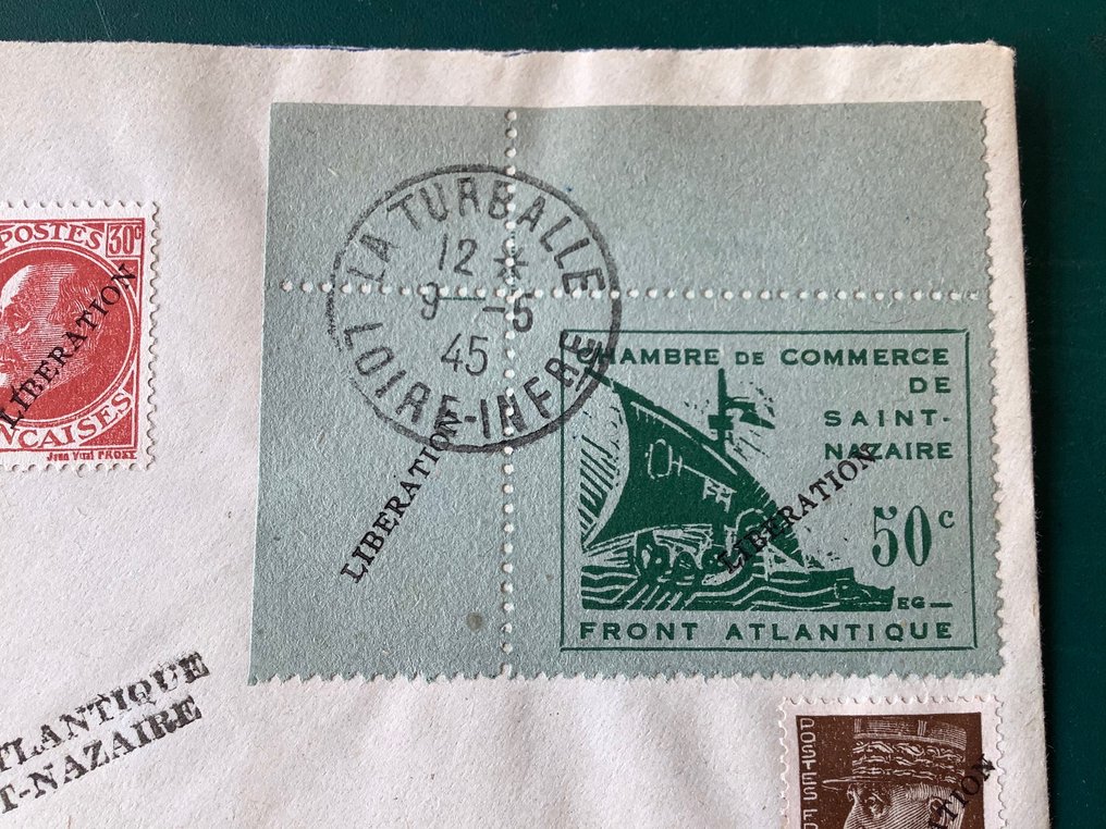 Duits Rijk - Bezetting van Frankrijk (1941-1945) 1945 - Saint Nazaire : 50 cent met hoekvelrand en opdruk Liberation - Michel 1 #2.1