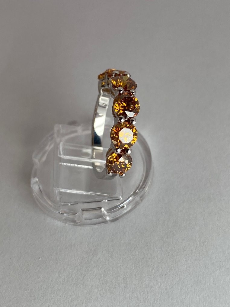 訂婚戒指 - 18 克拉 白金 -  3.16 tw. 黃色 鉆石  (天然彩色) - 鉆石  #1.2