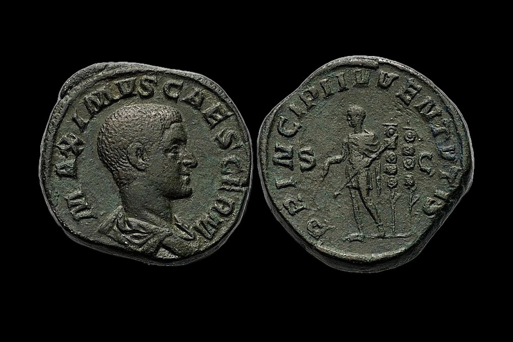 Império Romano. Maximus (Caesar, AD 235/6-238). Sestertius Rome - PRINCIPI IVVENTVTIS #1.1