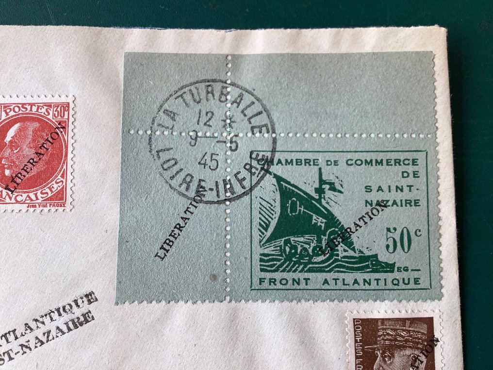 Duits Rijk - Bezetting van Frankrijk (1941-1945) 1945 - Saint Nazaire : 50 cent met hoekvelrand en opdruk Liberation - Michel 1 #2.2