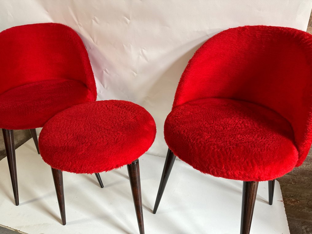 Esszimmerstuhl - Paar Sessel mit Hocker - Intensives Rot #1.1