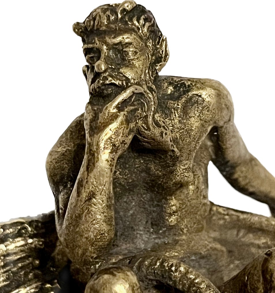 Szobor, Demone pensieroso seduto su drago - 10 cm - Bronz #1.2