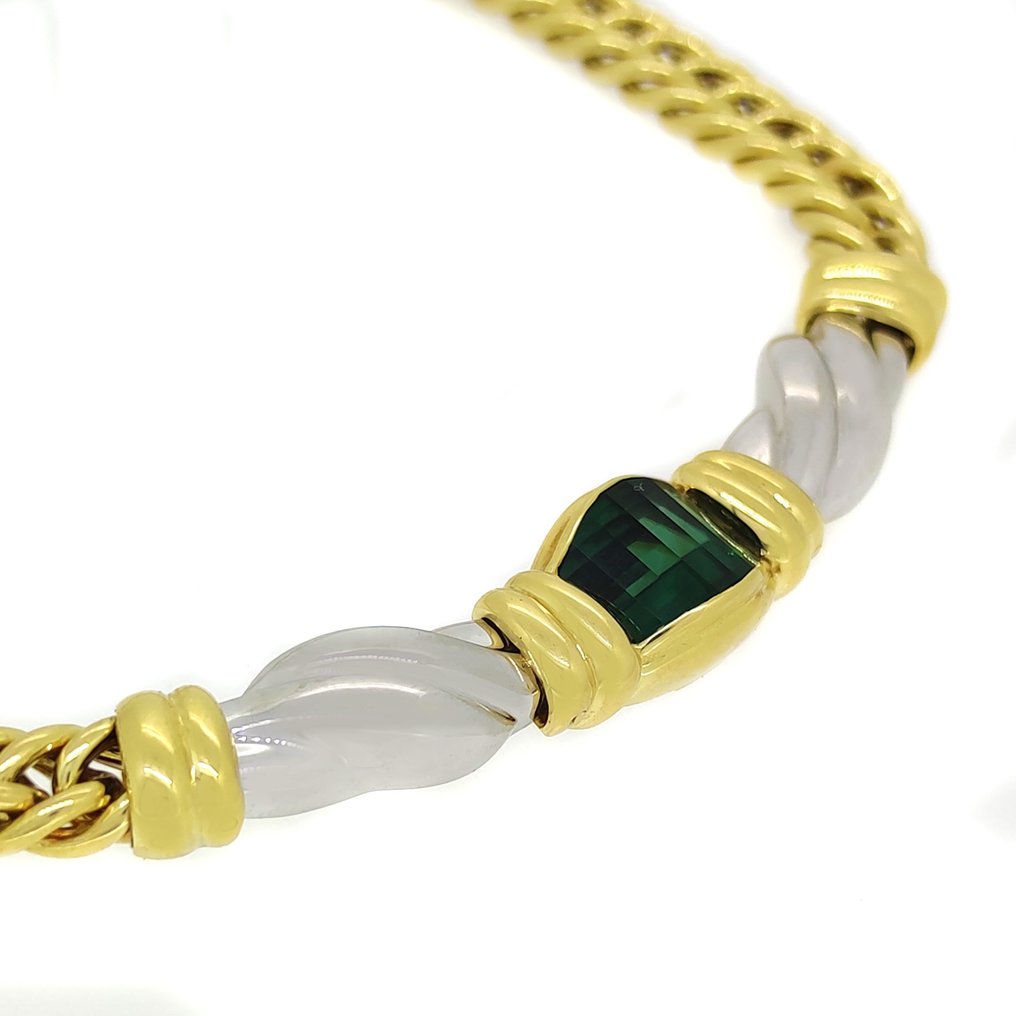 Halskette - 18 kt Gelbgold, Weißgold -  4.75 tw. Smaragd #1.2