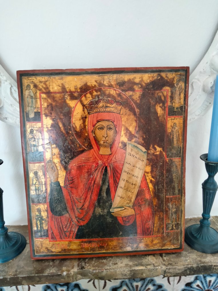 标志 - 古老的俄罗斯圣像“圣帕雷斯克瓦”。 19世纪 - 木, 金箔、蛋彩画 #1.2