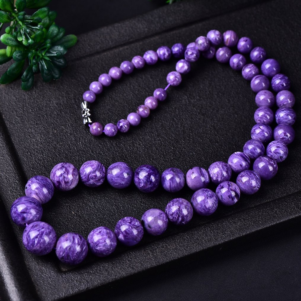 天然紫龍晶項鍊 - 完美無瑕的珠子，無與倫比的光彩- 81.93 g #1.1