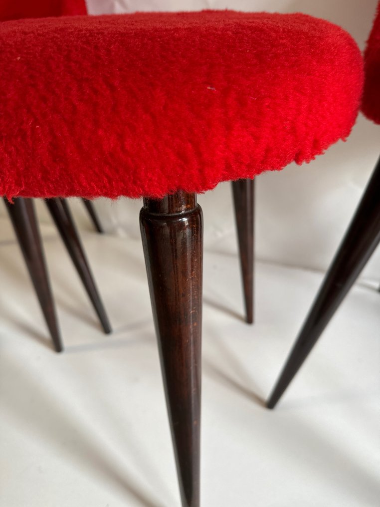 Esszimmerstuhl - Paar Sessel mit Hocker - Intensives Rot #3.2