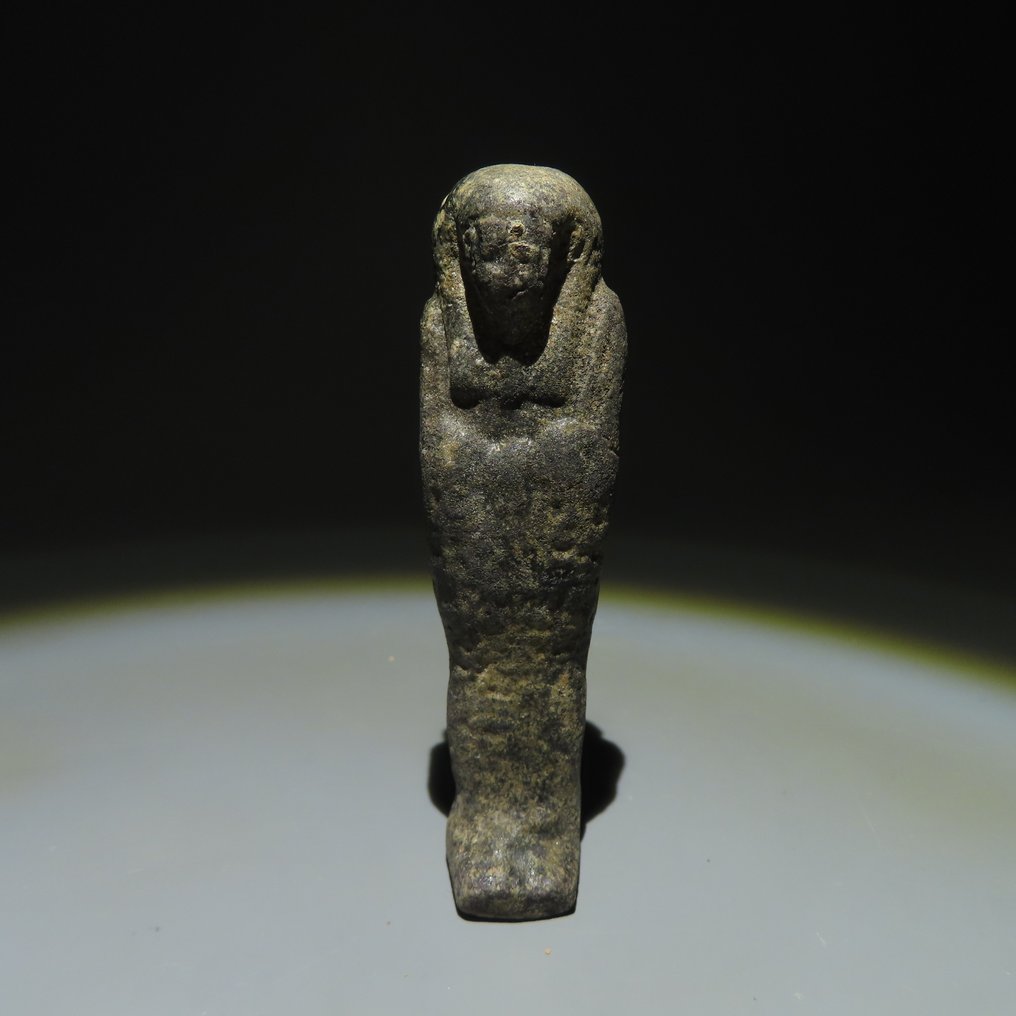 Altägyptisch Fayence Uschebti. Spätzeit, 664 - 332 v. Chr. 9,1 cm hoch.  (Ohne Mindestpreis) #1.1