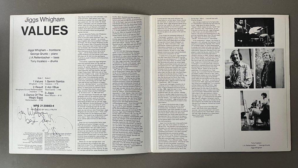 Jiggs Whigham - Values (Signed 1st German pressing) - 單張黑膠唱片 - 第一批 模壓雷射唱片 - 1971 #2.1