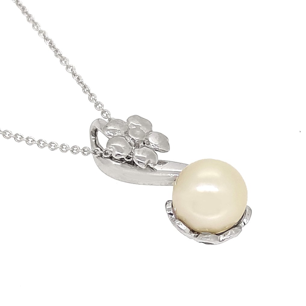 Halskette mit Anhänger - 18 kt Weißgold Perle  #2.1