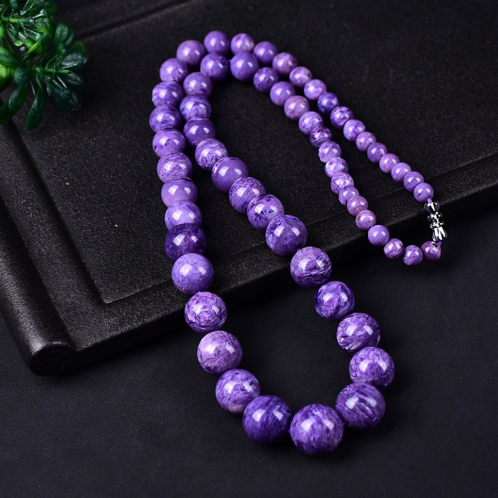 天然紫龍晶項鍊 - 完美無瑕的珠子，無與倫比的光彩- 81.93 g #2.1
