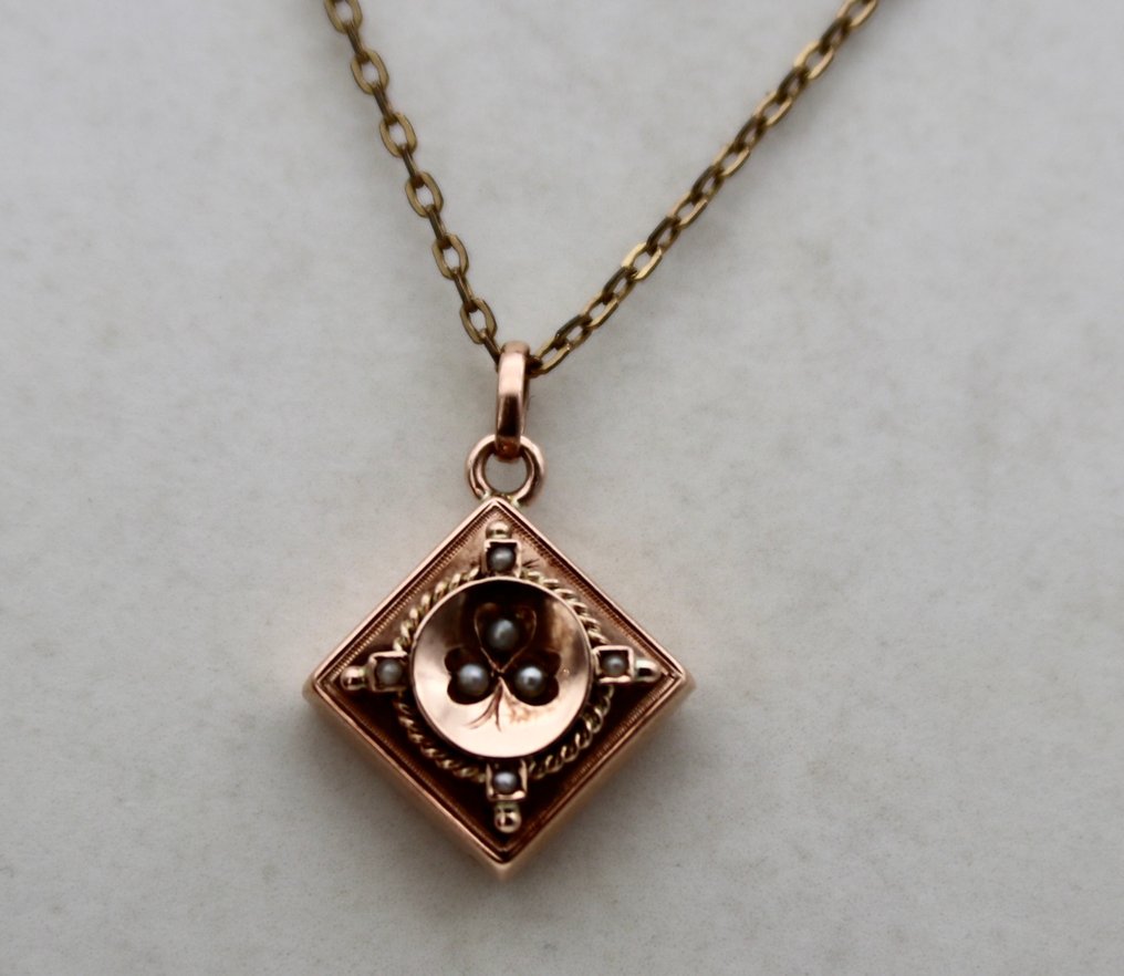 Handcrafted 1890/1900 Art Nouveau Necklace with natural pearls - 2-częściowy komplet biżuterii - 8-karatowe Różowe złoto Perła  #3.2