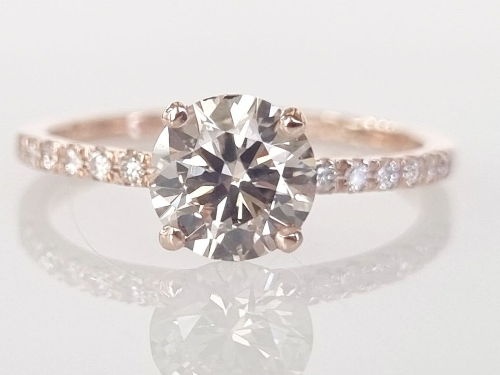 订婚戒指 - 14K包金 玫瑰金 -  1.16ct. tw. 钻石  (天然) #1.1