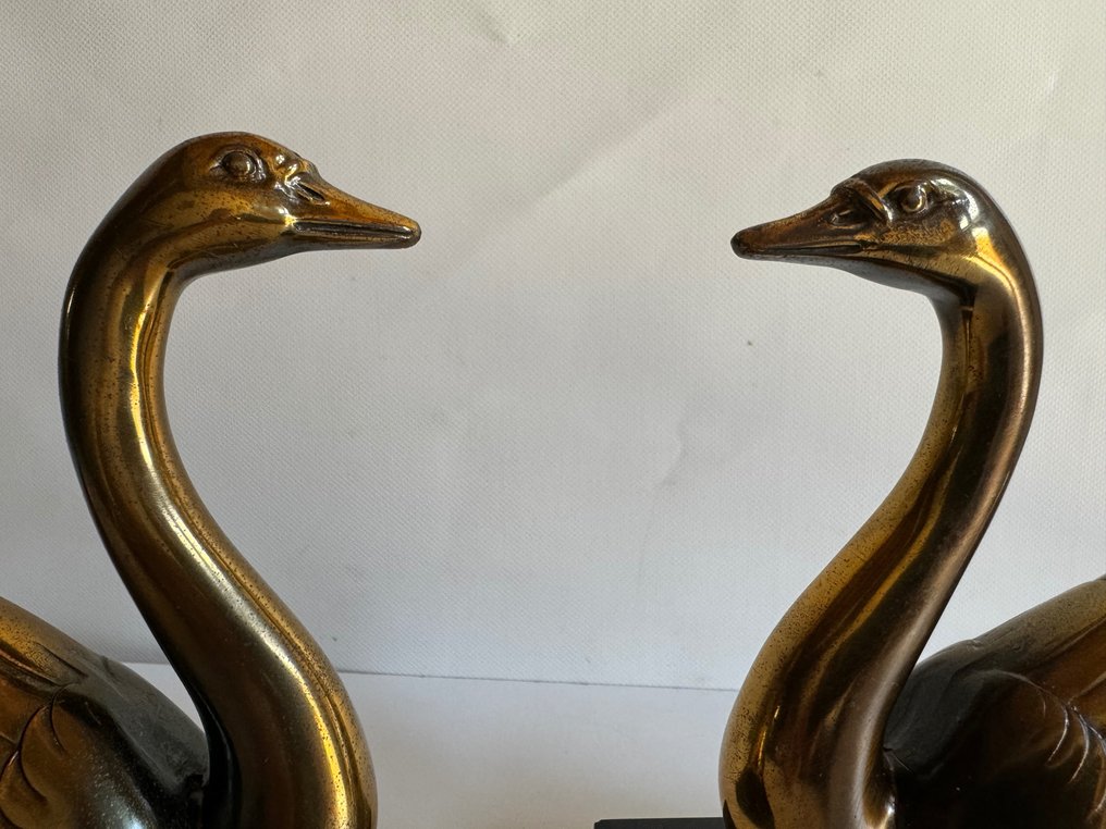 M.Leducq - Bookends (2) - Art Deco -Pair of Swans, M. Leducq (1879-1955) - Bronze, Marble #2.1