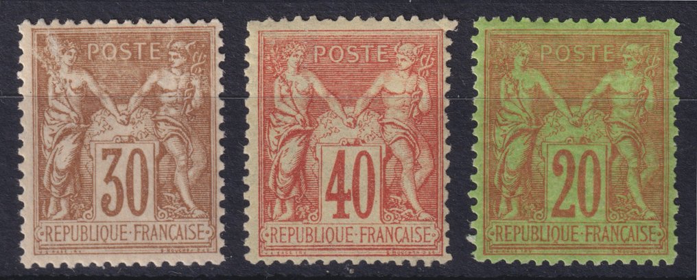 France 1876/1881 - Sages "Type I and II", n°63 pair, n° 80, 94 and 96 New**, Very beautiful. See description - Yvert #3.1