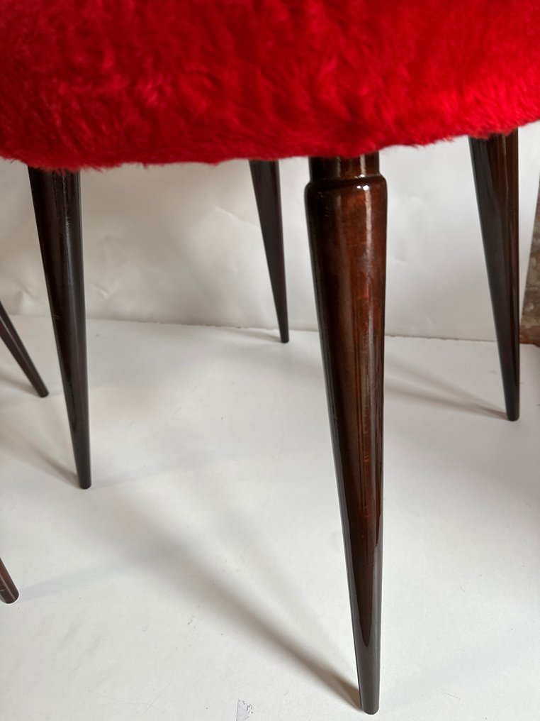 Esszimmerstuhl - Paar Sessel mit Hocker - Intensives Rot #3.1