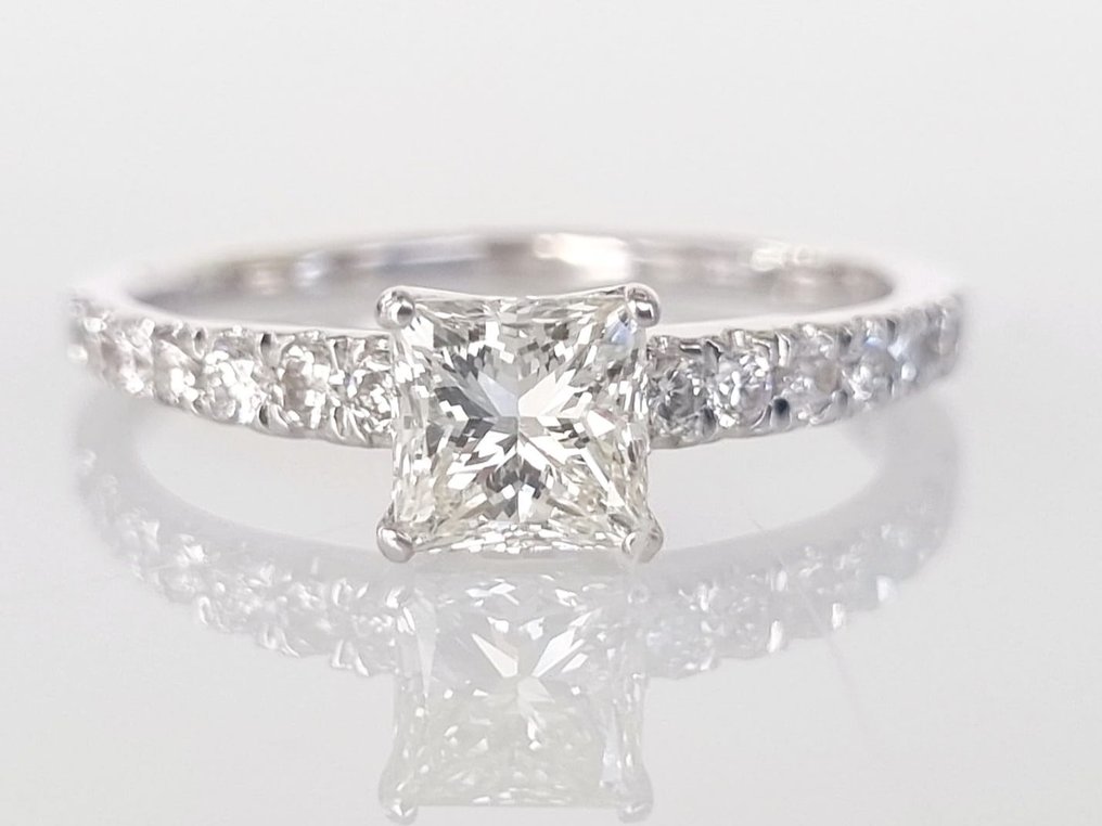订婚戒指 - 18K包金 白金 -  1.01ct. tw. 钻石  (天然) #1.1