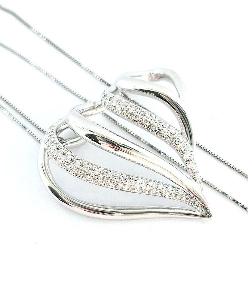 Necklace with pendant - 18 kt. White gold Diamond  (Natural) #2.1