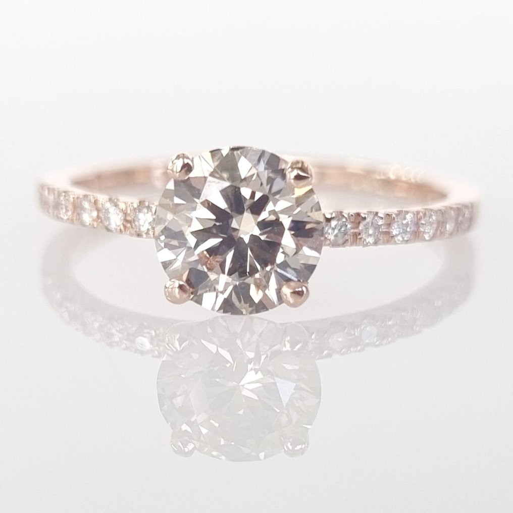 订婚戒指 - 14K包金 玫瑰金 -  1.16ct. tw. 钻石  (天然) #3.3