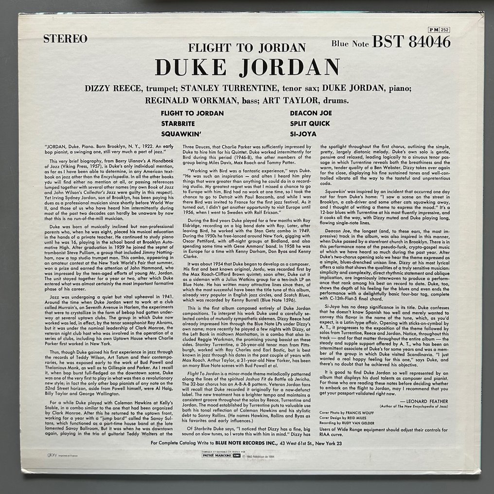 Duke Jordan - Flight to Jordan - Disco de vinilo único - 1984 #1.2