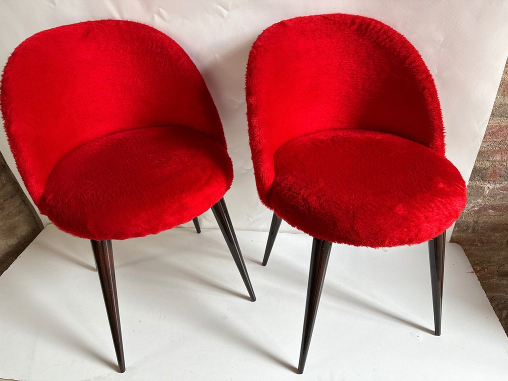 Esszimmerstuhl - Paar Sessel mit Hocker - Intensives Rot #2.2