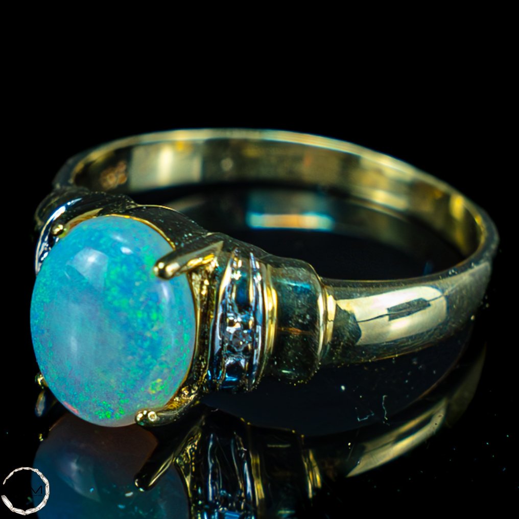 Természetes első minőségű ausztrál kristály opál, 14 k sárga arany Gyűrű 19,85 ct- 3.97 g #1.2