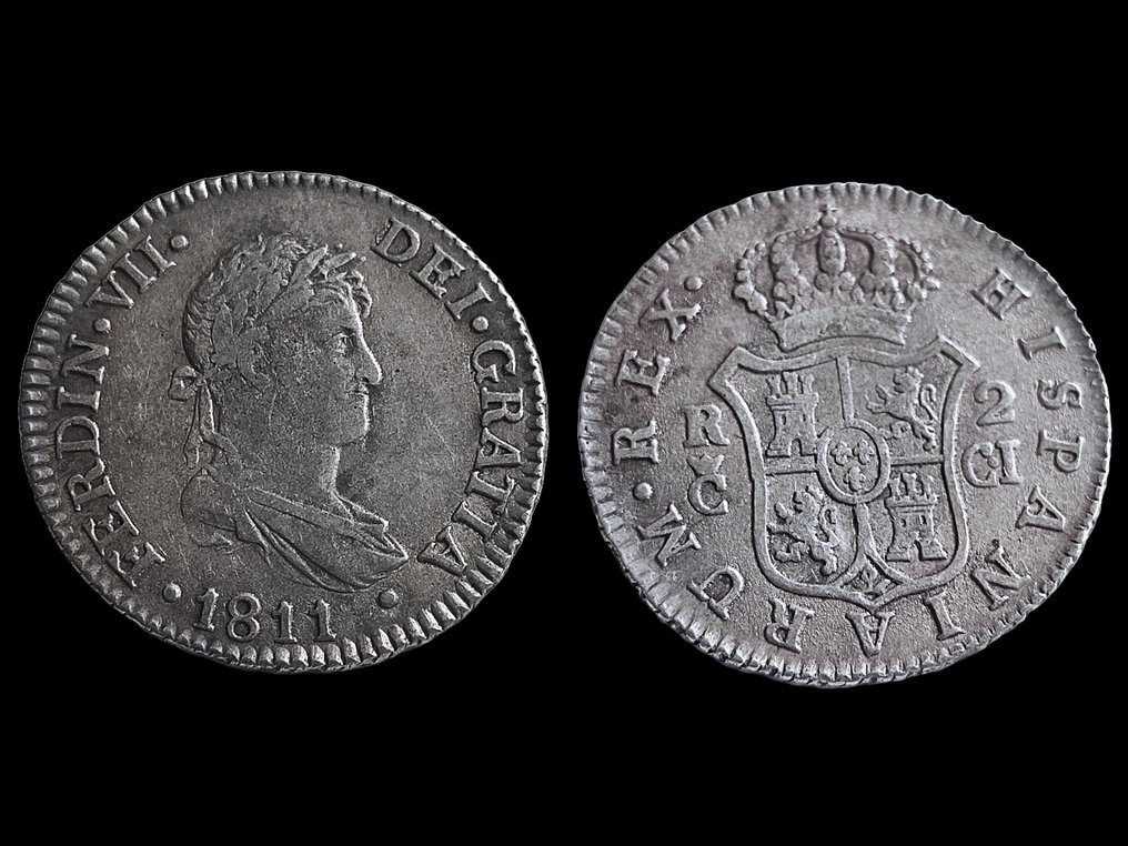 西班牙. Fernando VII (1813-1833). 2 Reales 1811 Cadiz CI #2.2