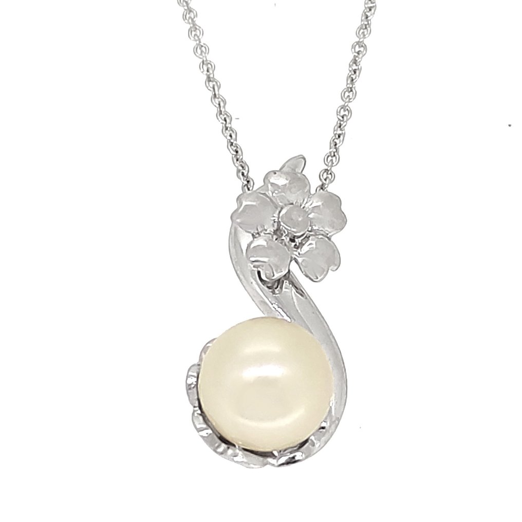 Necklace with pendant - 18 kt. White gold Pearl  #1.2