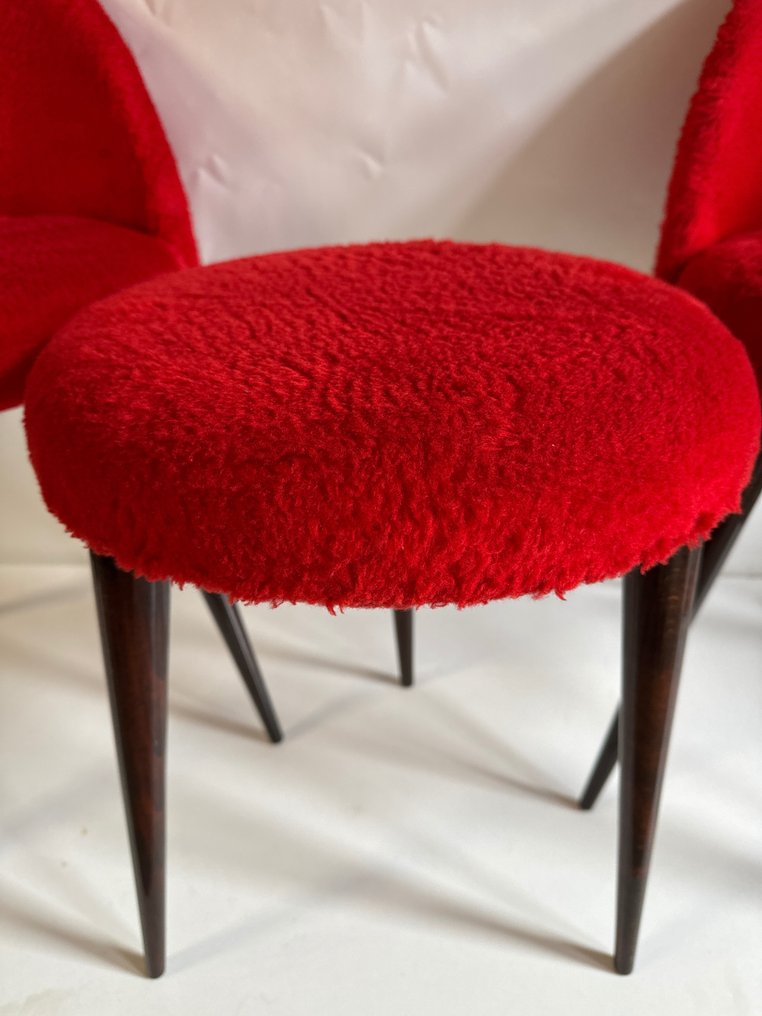 Esszimmerstuhl - Paar Sessel mit Hocker - Intensives Rot #2.1
