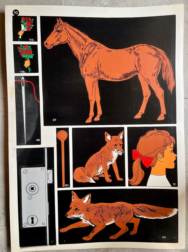 József Fogas - School education or work safety poster - lithography, horse, fox, Cold War. Soviet, ussr, Budapest - Anni ‘60 #1.1