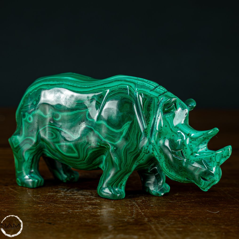 Very Decorative Natural Malachite Rhino- 677.62 g #1.1