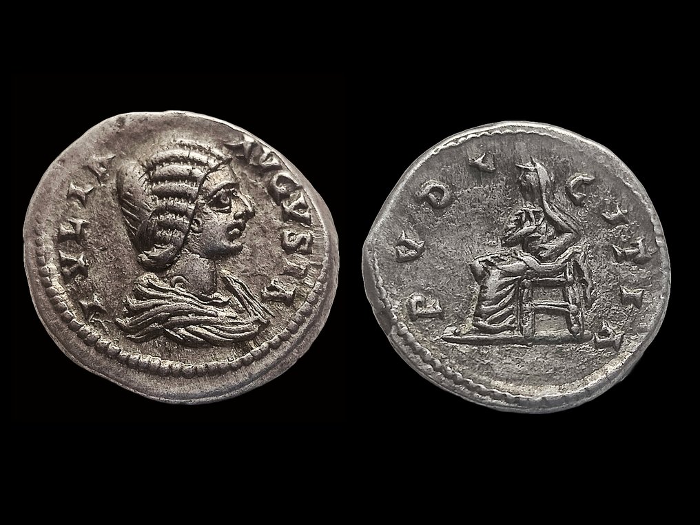 Romarriket. Julia Domna (Augusta, AD 193-217). Denarius Roma - Pudicitia #1.1
