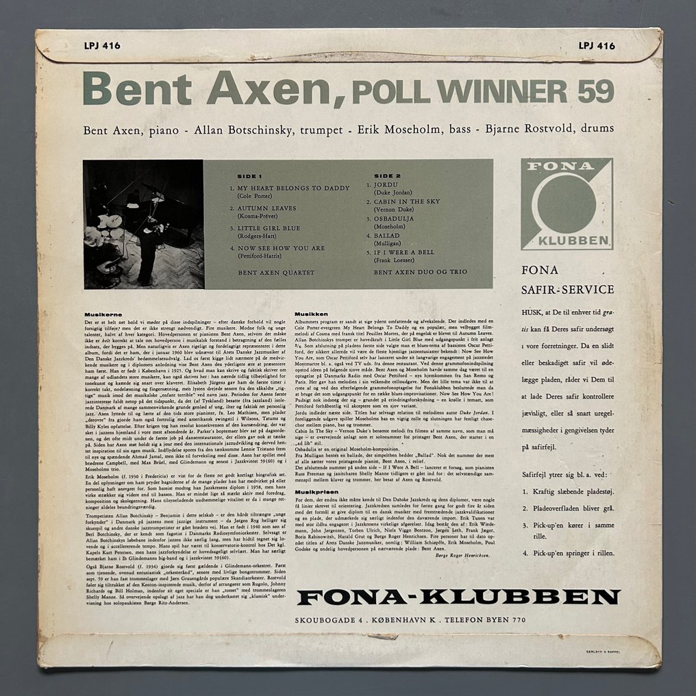 Bent Axen Duo Trio Quartet - Poll Winner 59 (1st pressing!) - 单张黑胶唱片 - 1959 #1.2