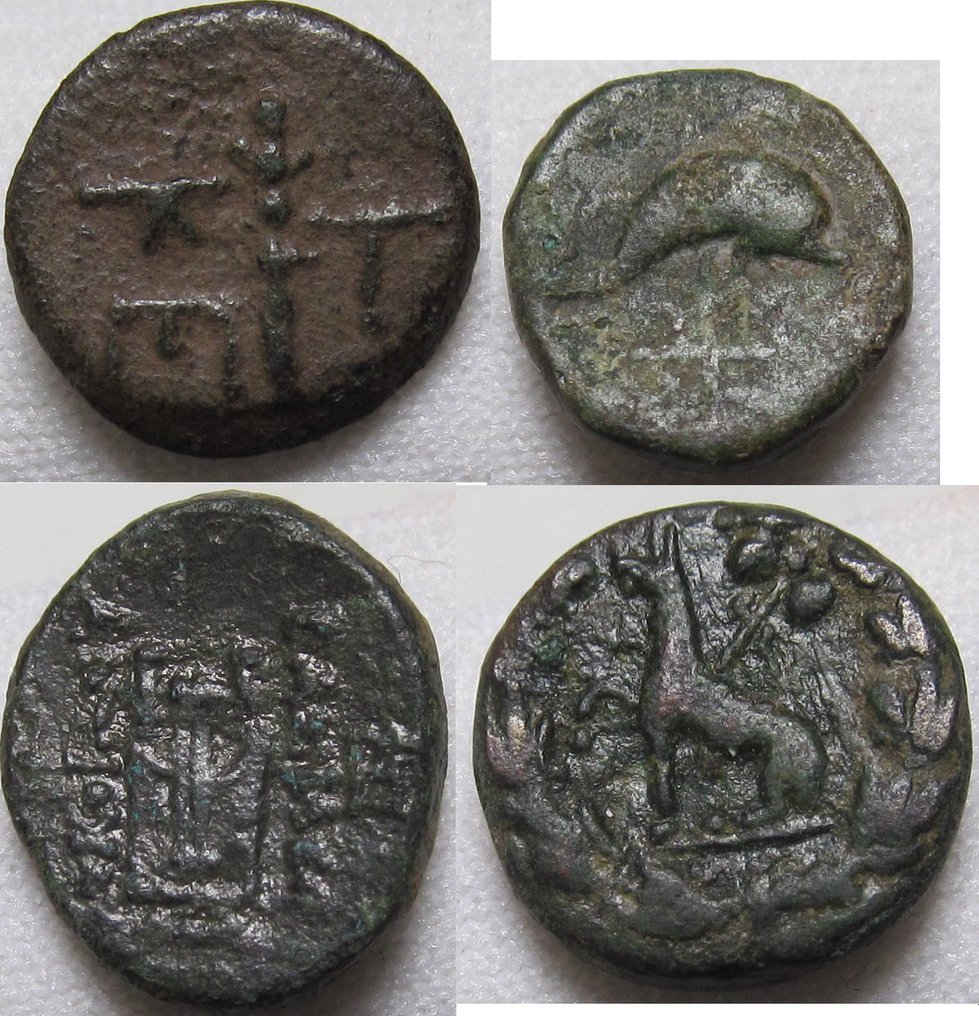 Kreikka (muinainen). Group of 4 tiny coins (approx 13-15mm): different city states and denominations #1.2
