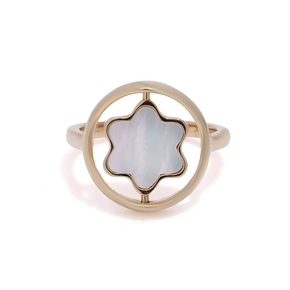 Montblanc - 戒指 万宝龙 18kt 玫瑰金旋转徽章搭配珍珠母贝 #1.2