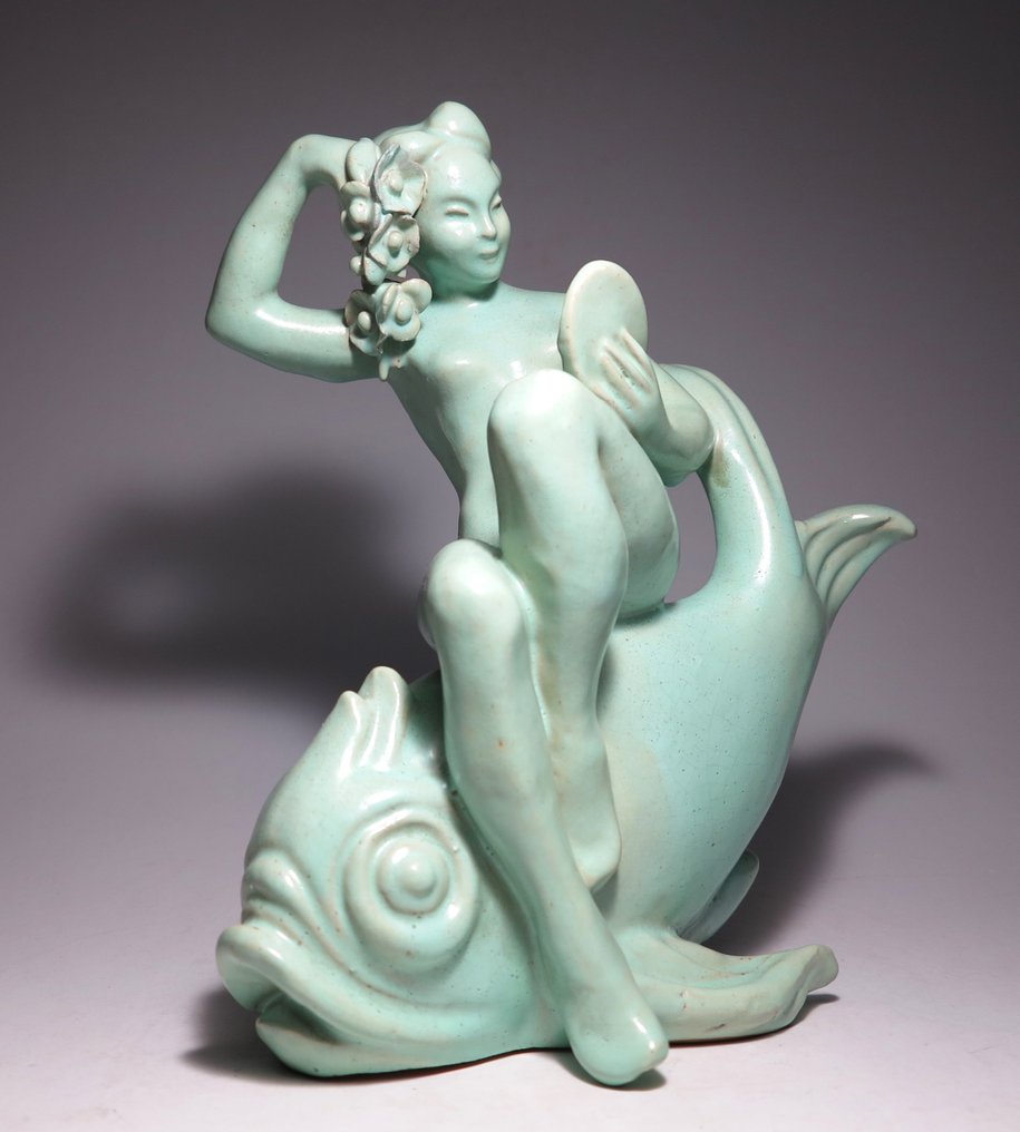 Komlós Ceramics - Komlós Brothers - Sculpture, Art Deco Lady(28,5cm) - 28.5 cm - Terracotta #1.1