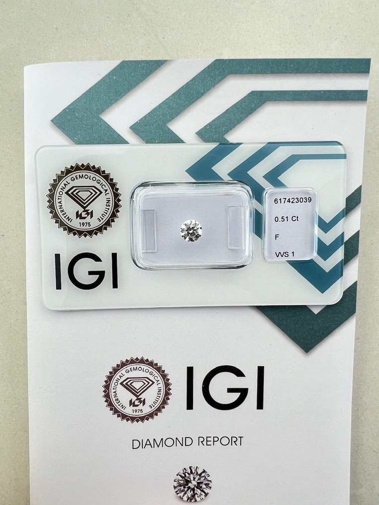 1 pcs Gyémánt  (Természetes)  - 0.51 ct - F - VVS1 - Nemzetközi Gemmológiai Intézet (IGI) #1.2