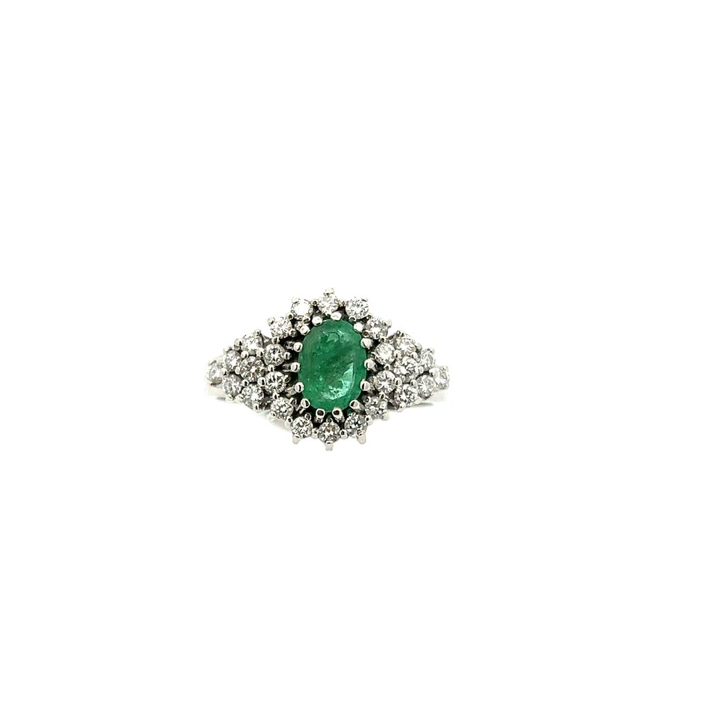 Gyűrű - 14 kt. Fehér arany Smaragd - Gyémánt #1.2