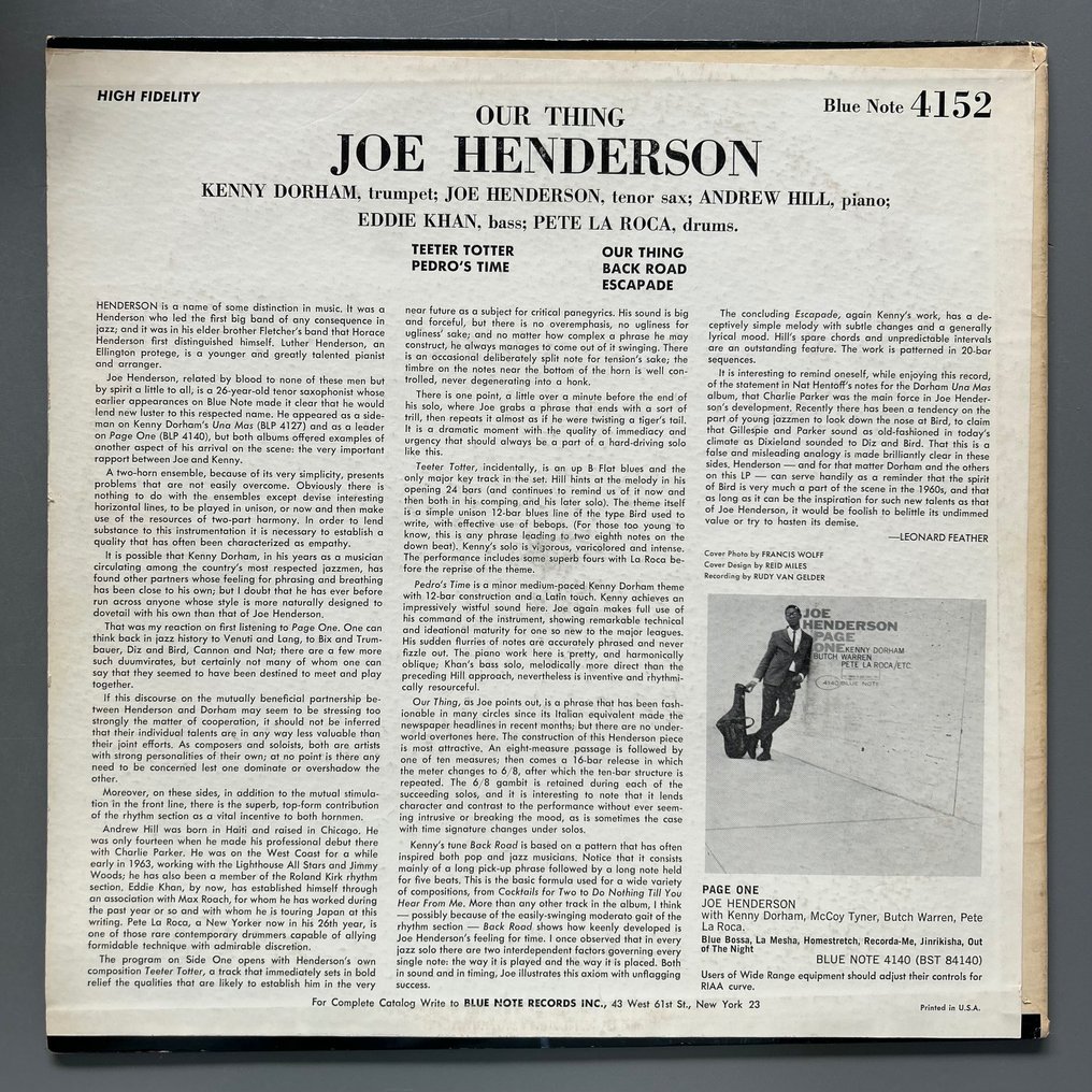 Joe Henderson - Our Thing (1st Pressing!) - 單張黑膠唱片 - 第一批 模壓雷射唱片 - 1964 #1.2