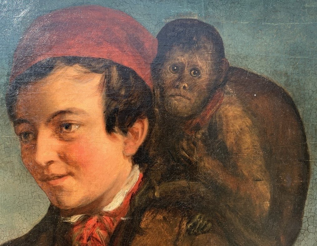 Italian school (XIX) - Young man with monkey #3.1