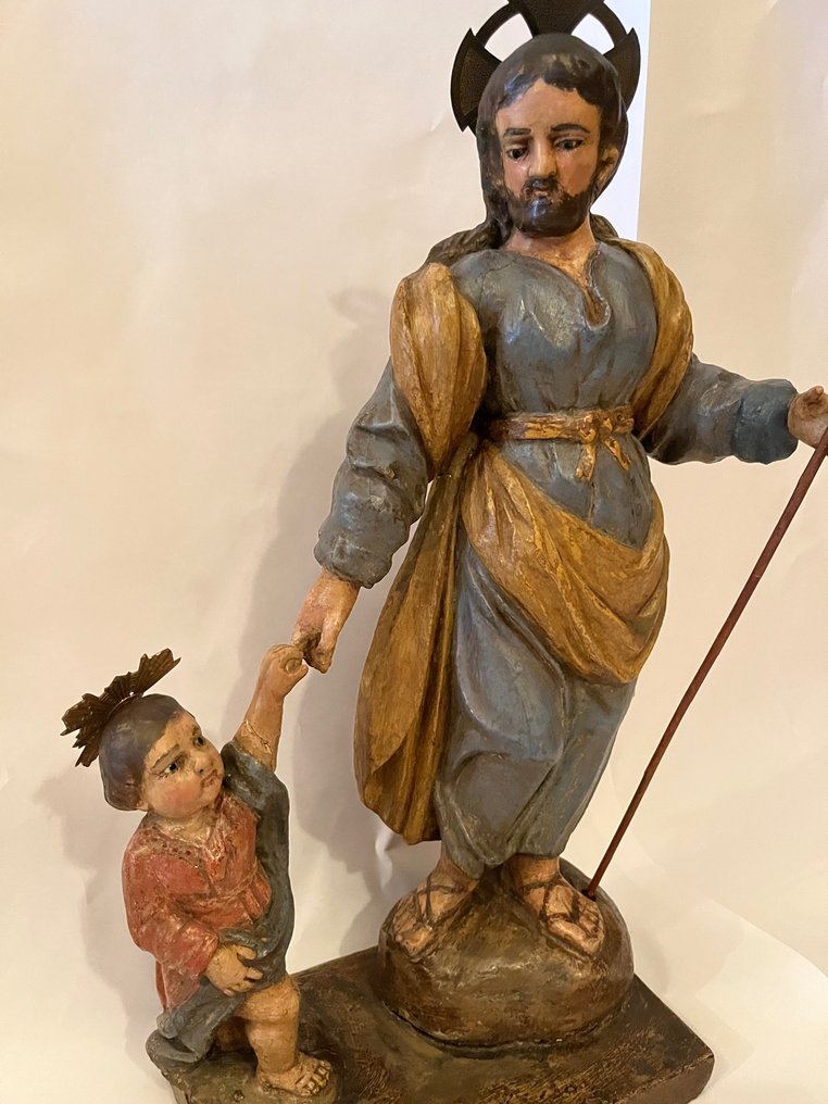 Escultura, san José con Niño - 57 cm - Madeira #1.1