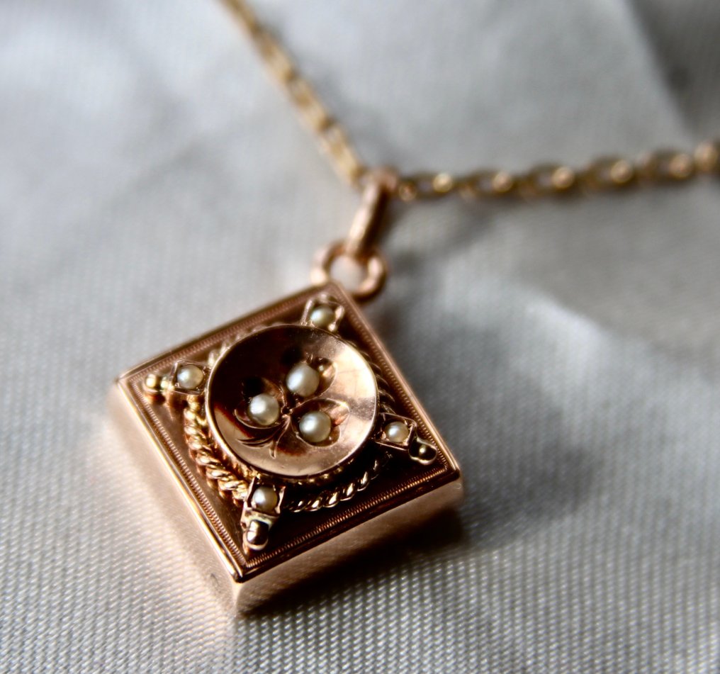 Handcrafted 1890/1900 Art Nouveau Necklace with natural pearls - Conjunto de joyas de 2 piezas - 8 quilates Oro rosa Perla  #2.2