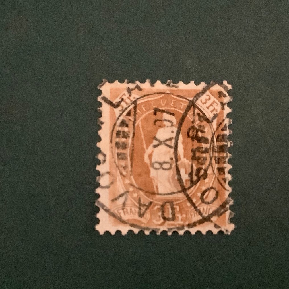 Elveția 1906 - 3 Fr in perforatie buna 9.5 cu eroare placa si retusare - certificat foto Guinand - Zumstein 92A RET 3.31/II en Pf 2.22/II #2.1