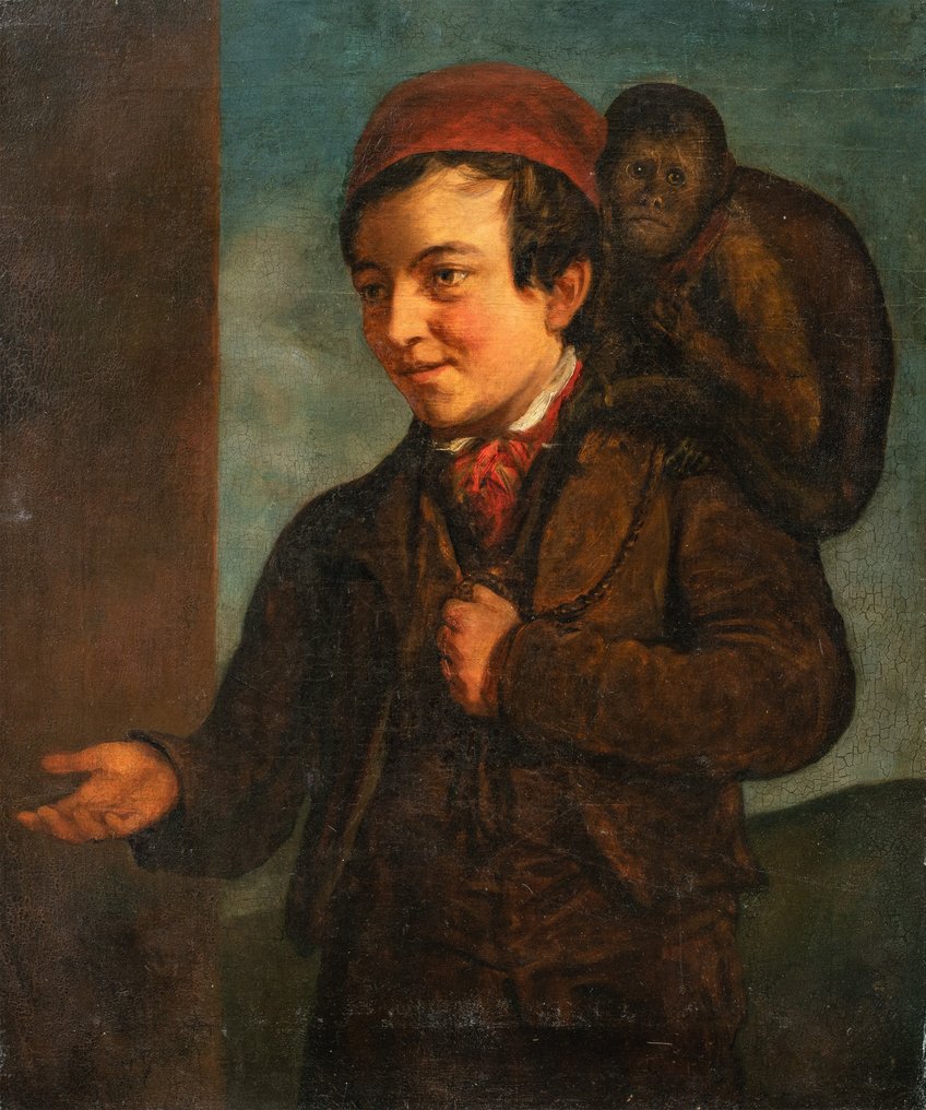 Italian school (XIX) - Young man with monkey #1.1
