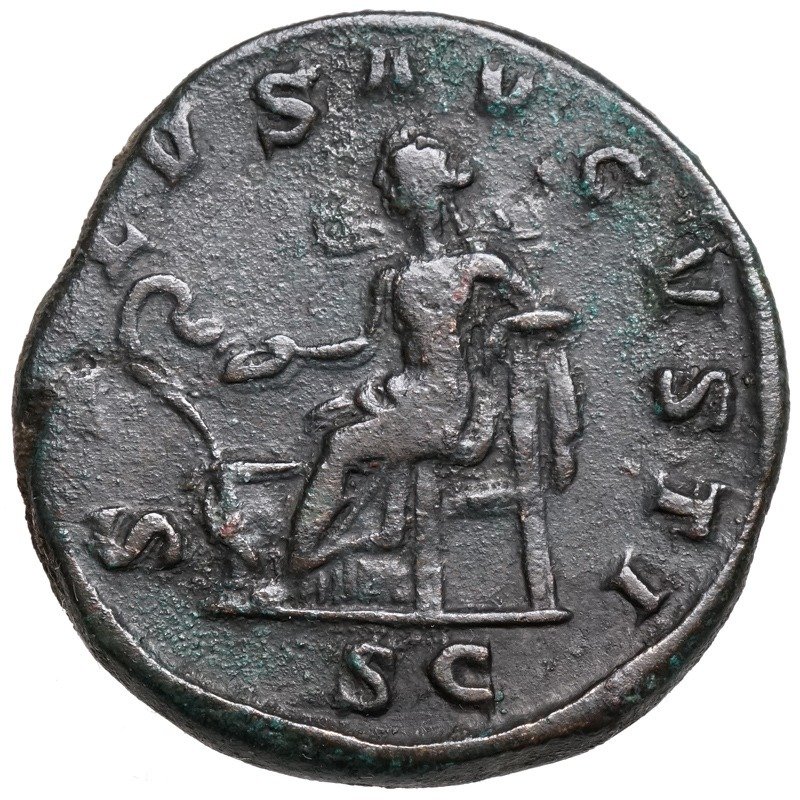Römisches Reich. Maximinus Thrax (235-238 n.u.Z.). Sestertius Rom, SALUS thront vor Schlange #1.2