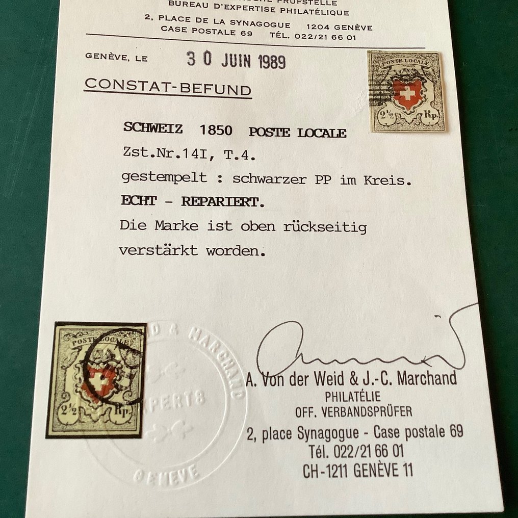 Svizzera 1851 - Posta locale con Kreuzeinfassung - certificato Van der Weid/Marchand - Zumstein 14 I #1.1