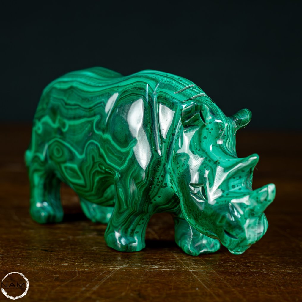 Malaquita Natural Muito Decorativa Rinoceronte- 677.62 g #1.2