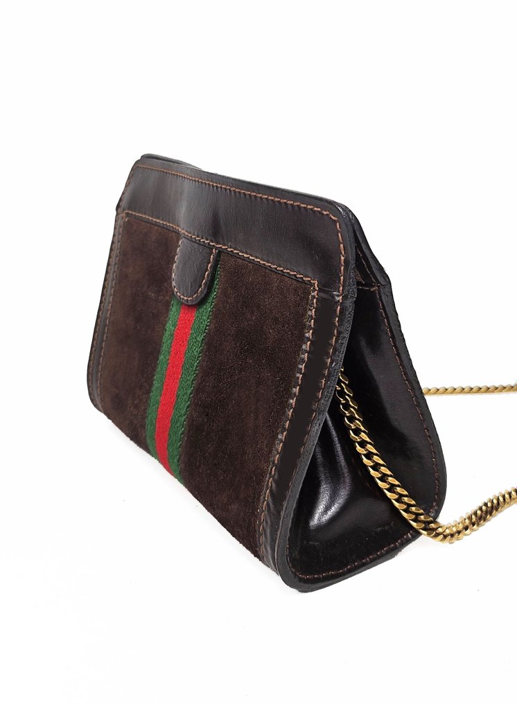 Gucci - Vintage Ophidia in Camoscio Marrone Striscia web e catena oro - Shoulder bag #2.1
